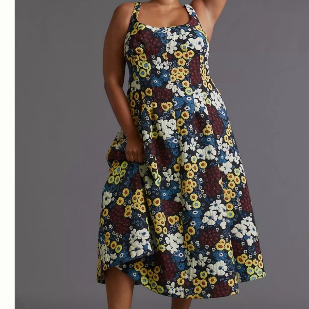 🚫SOLD🚫Anthropologie Maeve Floral Multicolor Halter Neck Midi Dress Lace Up Sz 16